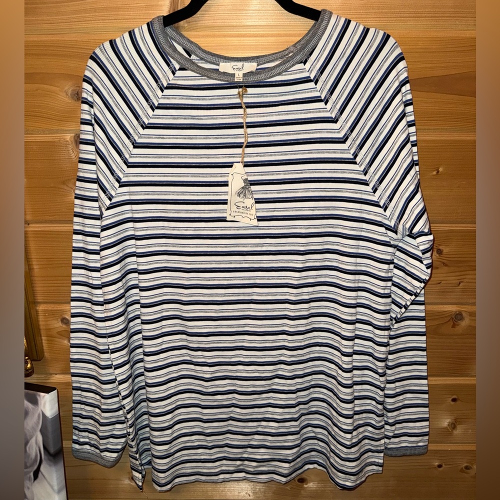 Easel Double-Striped Long Sleeve Top